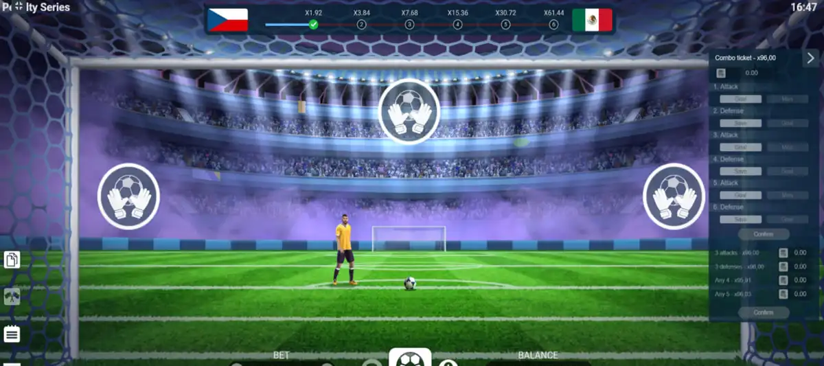 Step-by-step gameplay instructions for Penalty Series game on mobile