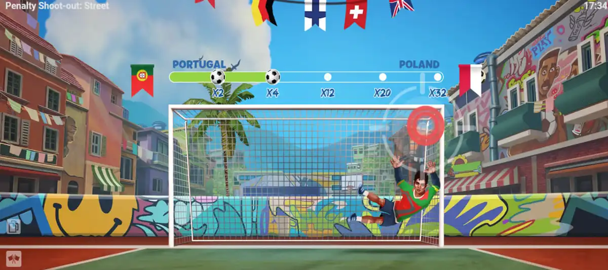 In-game action during Penalty Shoot Out in Fresh casino with multiplier counter In-game action during Penalty Shoot Out in Fresh casino with multiplier counter