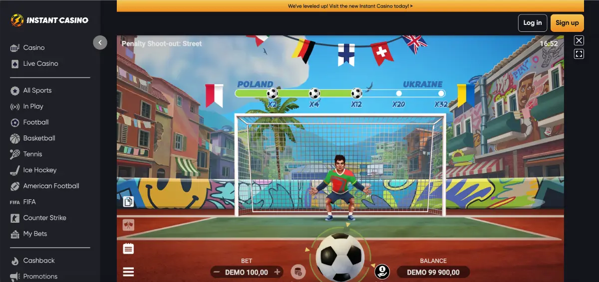 Playing Penalty Shootout casino game in free demo mode