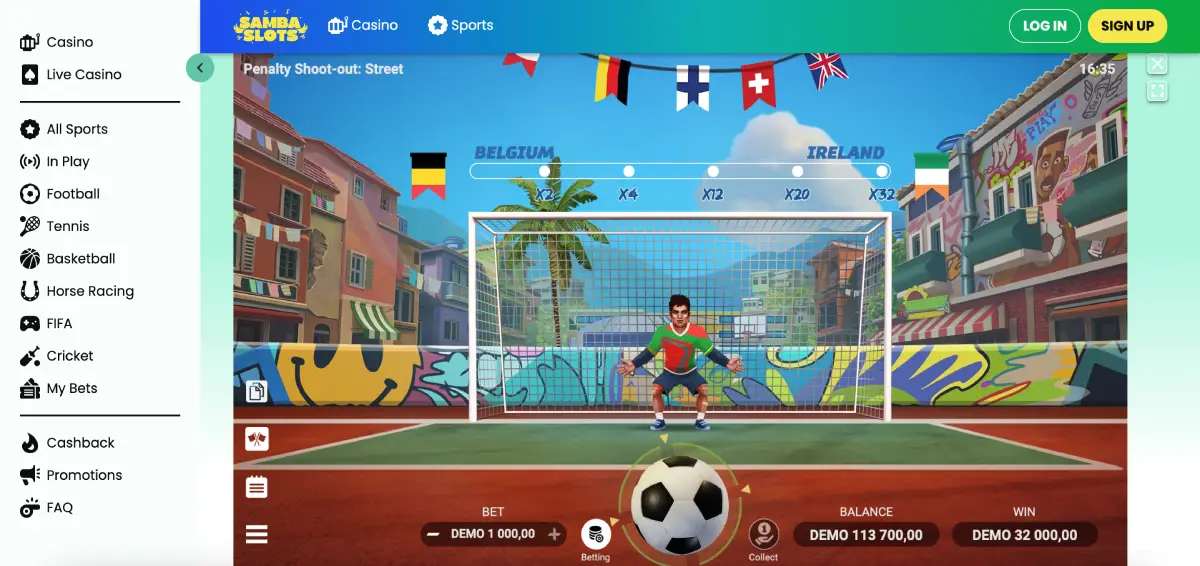 Registration form on Penalty Shootout casino website