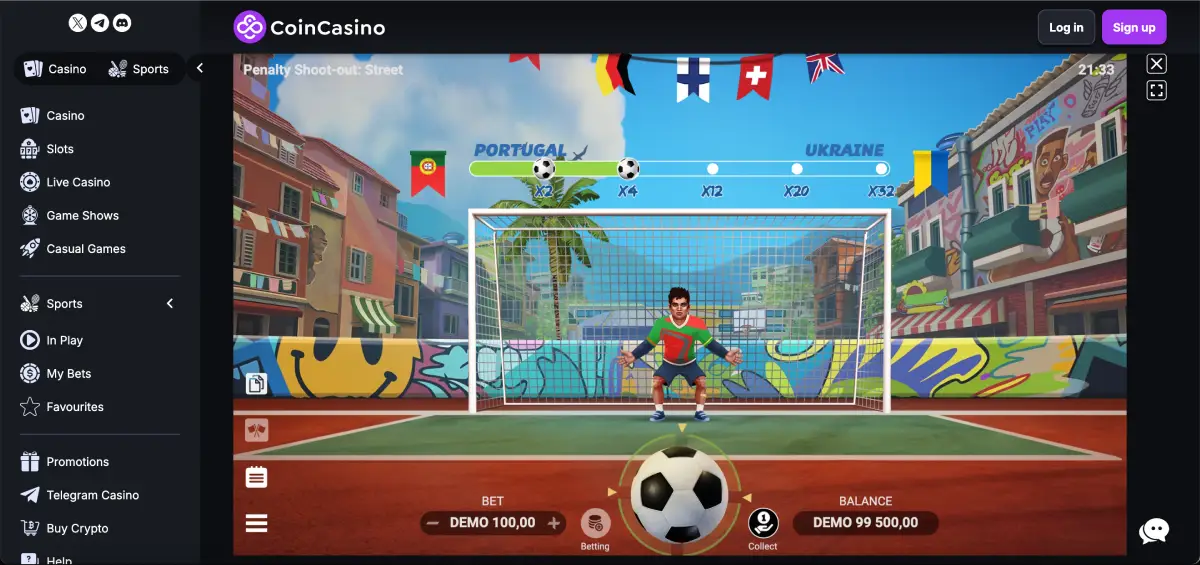 Free demo mode for Penalty Shoot Out in CoinCasino