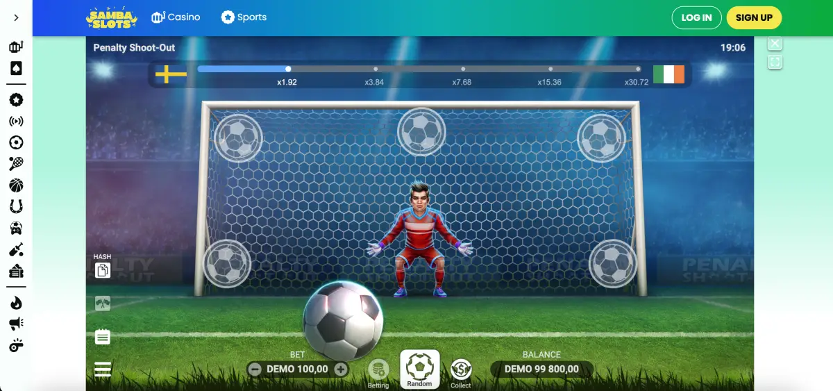 Penalty Shoot Out demo mode at Samba Slots without registration