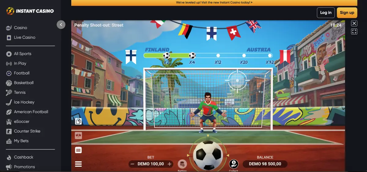 Free demo mode of Penalty Shoot Out in Instant Casino