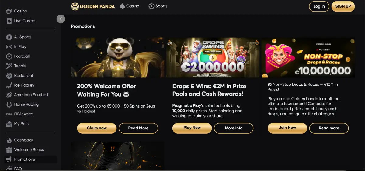 Welcome bonus for Penalty Shoot Out in Golden Panda casino up to €5,000