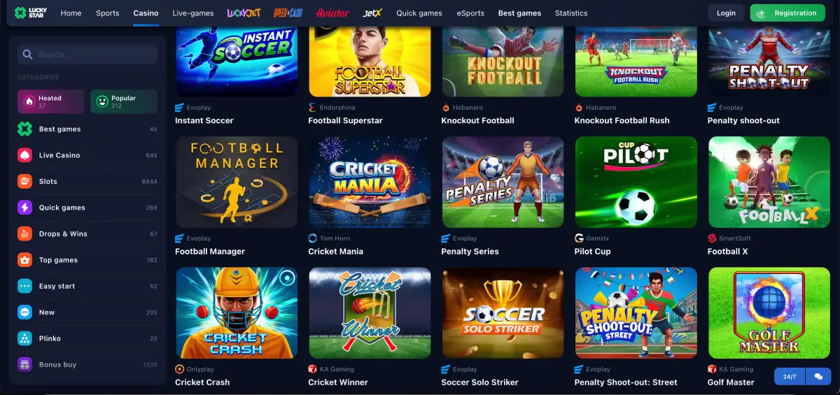 Available payment methods in Lucky Star including Visa, crypto, and wallets