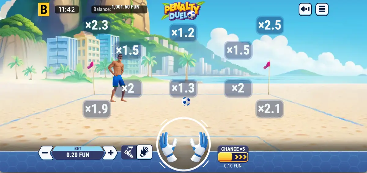 Penalty Duel Goalkeeper mode where the player guesses shot direction