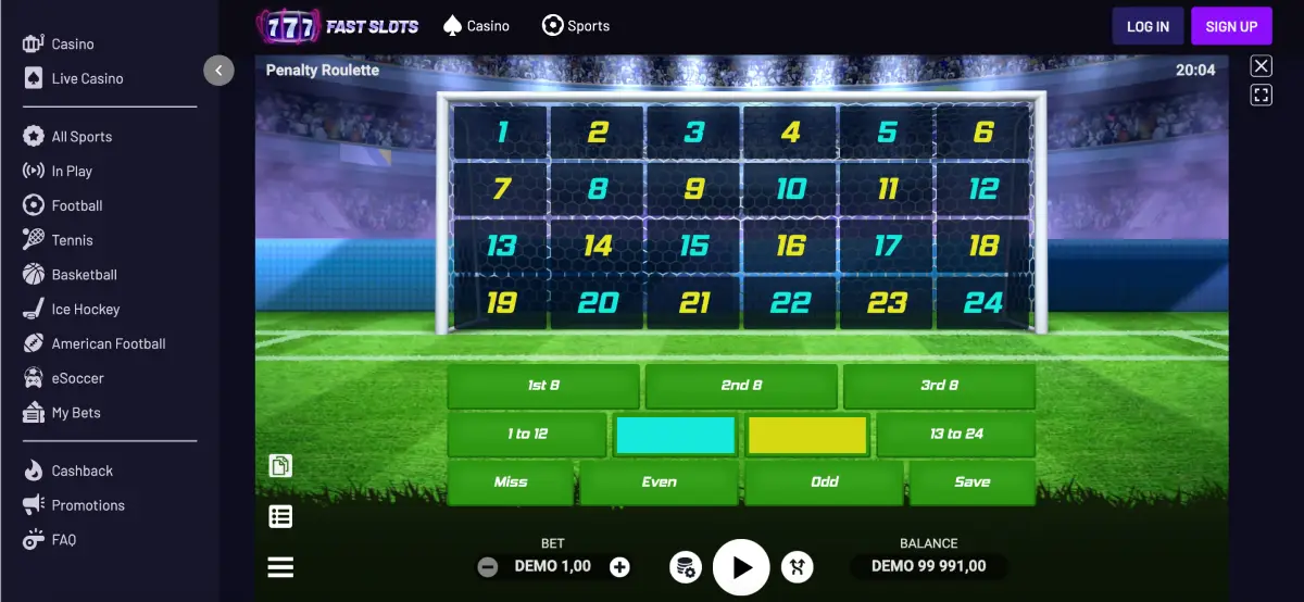 Penalty Roulette gameplay interface with football theme by Evoplay