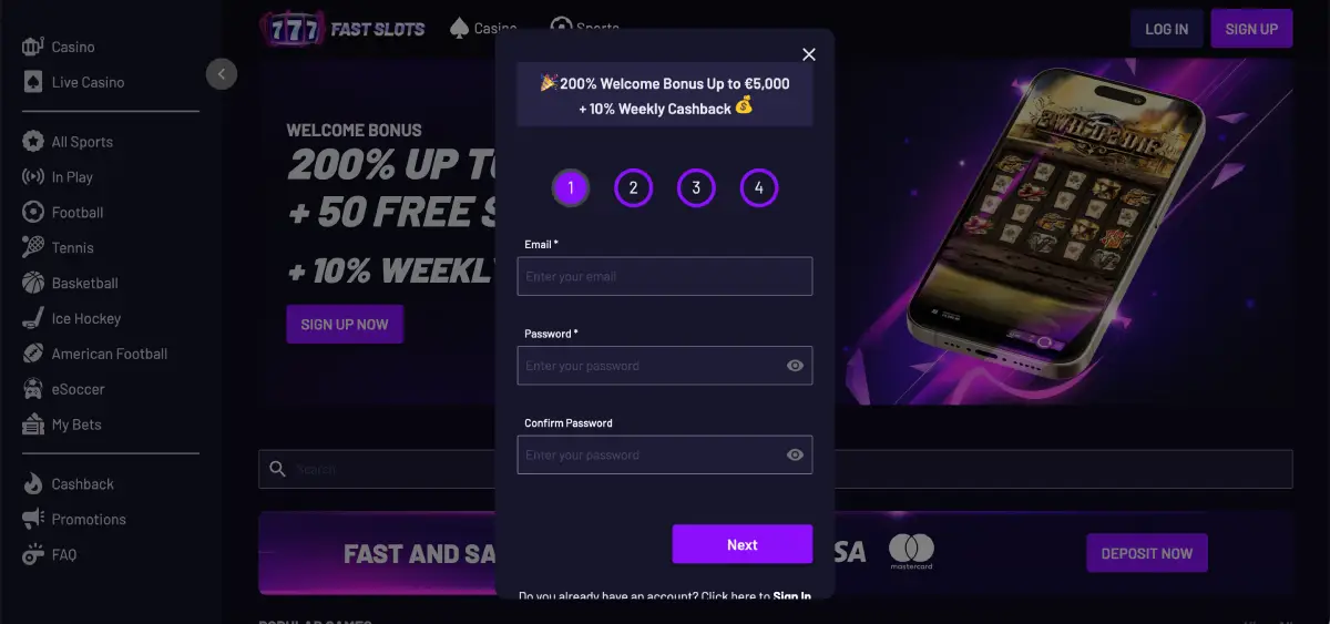 How to register at Fast Slots to play Penalty Shoot Out