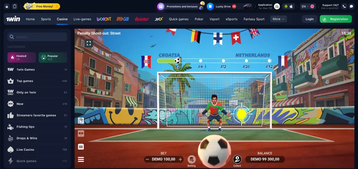 Crash-style gameplay of Penalty Shootout casino football game Crash-style gameplay of Penalty Shootout casino football game