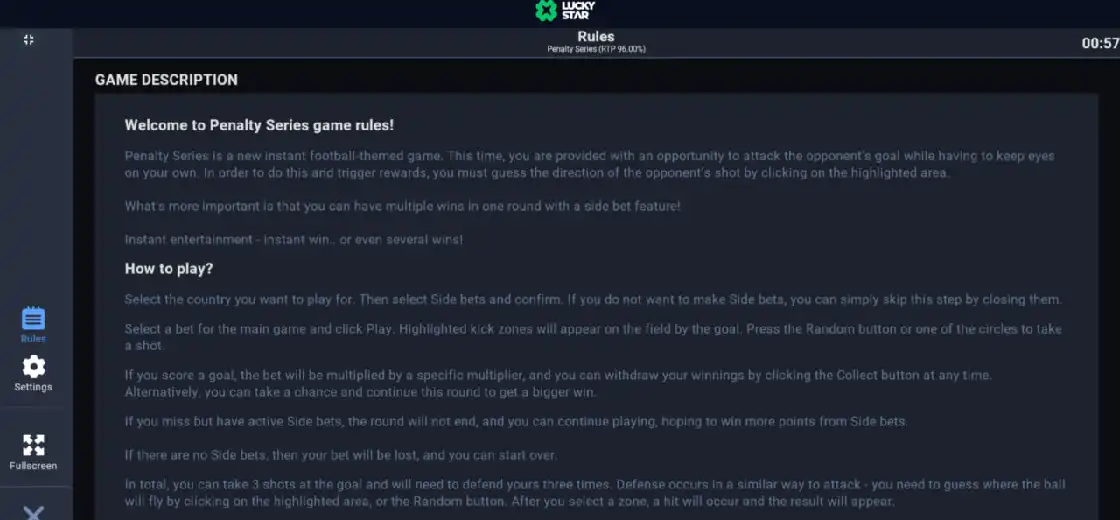Rules of the Penalty Series game including attack and defense phases